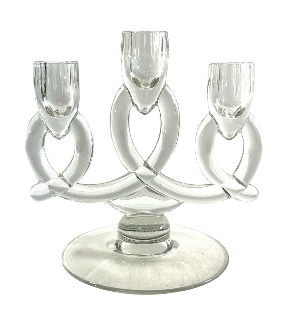 Vintage Heisey Lariat 3 Light Crystal Glass Candlestick Candelabra 7”